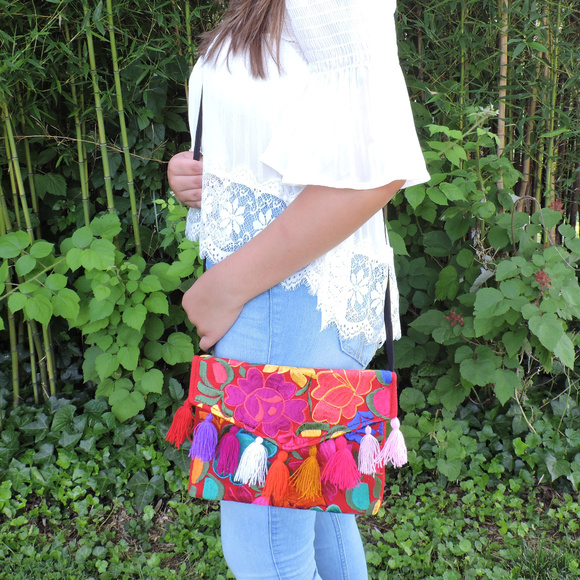 Handmade Boho Crossbody Purse Tassel Embroidered - Picture 1 of 4